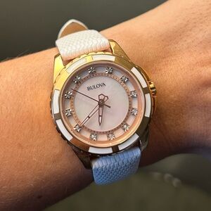 Bulova Classic Diamond White Rose Gold Women's Watch 98P119